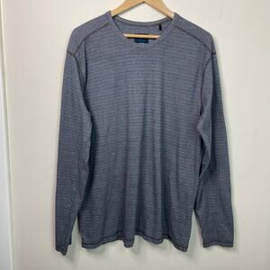 Prana Blue Brown Stripe Keller Long Sleeve Crew Neck Shirt Size XL